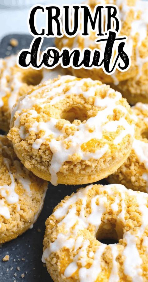 Coffee cake crumb donuts that are baked and not fried! Soft, fluffy vanilla cake donuts with a delicious cinnamon brown sugar crumb topping and baked in a doughnut pan. It's such a delicious donut, and it's ready in just 30 minutes! #donuts #coffeecake #crumbdonuts #bakeddonuts The Best Coffee Cake, Best Coffee Cake, Fluffy Vanilla Cake, Donut Calories, Cake Donuts Recipe, Doughnut Pan, Donut Toppings, Yeast Donuts, Baked Donut Recipes