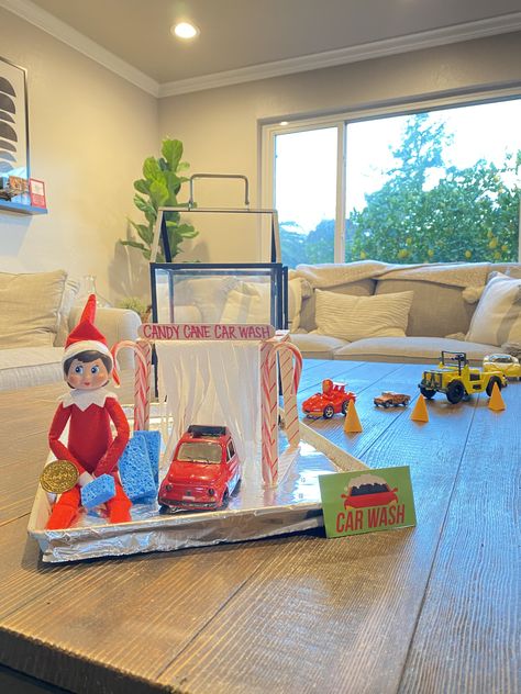 Elf On The Shelf Shopping Cart, Elf On The Shelf Car Wash, Elf On The Shelf In The Car, Elf On The Shelf Scooter Ideas, Elf Car Wash, Diy Car Wash, Buddy Elf, Elf Shenanigans, Funny Elf On The Shelf