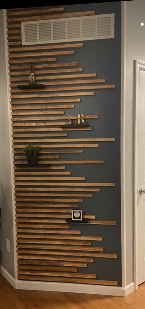 Backyard Fence Design, Home Wall Design, Plywood Wall Paneling, Corner Wall Decor, Wooden Accent Wall, Front Wall Design, Wall Paneling Diy, Wood Slat Wall, Diy Accent Wall