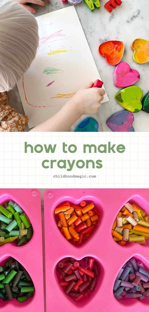 How To Make Crayons - Childhood Magic How To Make Crayons, Make Crayons, Crayon Molds, Making Crayons, Recycled Crayons, Crayon Crafts, Broken Crayons, Kids Treat, Broken Pieces