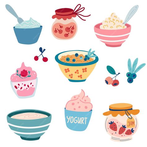 Premium Vector | Porridge and yogurt with berries. healthy breakfast. dairy products. vector cartoon illustration isolated on the white background. Todd Hido, Dairy Products, Vector Cartoon, Cartoon Illustration, Premium Vector, Healthy Breakfast, Graphic Resources, The White, Yogurt