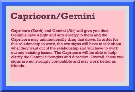 Capricorn and Gemini Gemini X Capricorn, Capricorn And Gemini, Capricorn Dates, Gemini Relationship, Gemini Lover, Capricorn Relationships, Zodiac Signs Funny, Zodiac Sign Facts, Make It Work