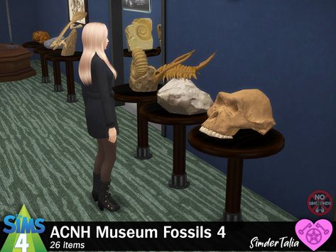 Sims 4 Museum Cc, Sims 4 Museum, Witchy Sims 4 Cc, Acnh Museum, Dino Tracks, Emergency Exit Signs, Triptych Art, Wall Vents, Display Pedestal