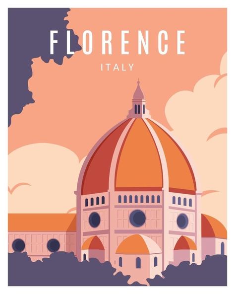 Cityscape Background, Italy Illustration, Italy Travel Poster, Florence Print, Florence Italy Travel, Florence Art, Illustration Travel, Italy Poster, Handmade Drawing