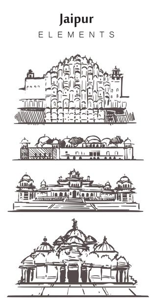 Rajasthan Doodle, Hawa Mahal Sketch, Jaipur Sketch, Indian Monuments Sketches, Jaipur Drawing, Jaipur Illustration, Architecture Doodle, Jaipur Painting, Sabya Sachi