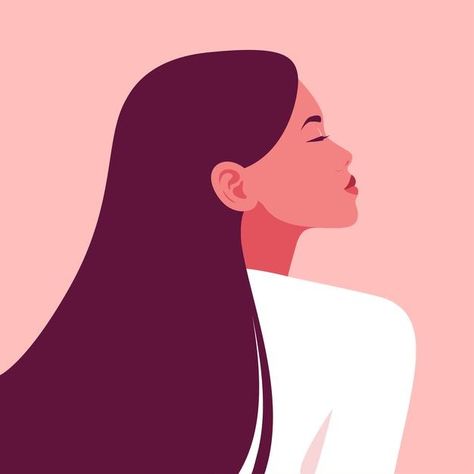 Flat Illustration Portrait, Mom Pfp, Side Profile Woman, Women Diversity, Cosmetics Illustration, Woman With Long Hair, Side Portrait, الفن الرقمي, Hair Illustration