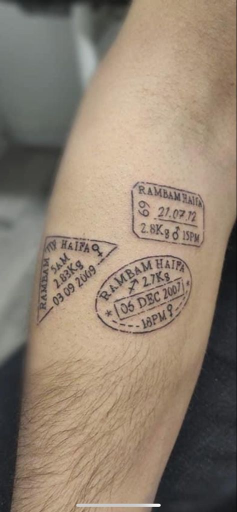 Concert Ticket Tattoo Ideas, Mail Stamp Tattoo, Passport Stamp Tattoo, Children Tattoo, Tattoo Stamps, Stamp Tattoo, Movie Tattoo, Passport Stamps, Mail Stamp