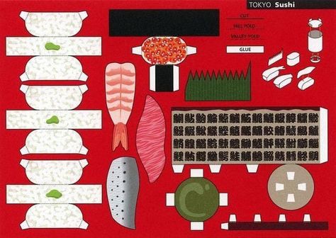 Sushi Paper Craft, Paper Food Crafts, Tokyo Sushi, Origami Templates, City Tokyo, Paper Food, Paper Cutouts, Paper Dolls Diy, Paper Toys Template