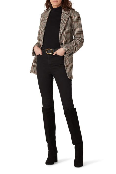 Brown Plaid Blazer by Thakoon Collective for $55 | Rent the Runway Black Tweed Blazer Outfit, Brown Plaid Blazer Outfit, Plaid Blazer Outfit Women, Tweed Blazer Outfit Women, Checkered Blazer Outfit, Houndstooth Blazer Outfit, Tweed Blazer Outfit, Outfits 30s, Brown Plaid Blazer