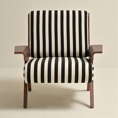 Neutral wood color with classic durable striped decorative fabric, no matter from the design language or tone, there is a strong French retro style. | Armchair - Corrigan Studio® Mahlek 31.49" Wide Armchair Fabric in Black | 30.7 H x 31.49 W x 29.52 D in | Wayfair Striped Accent Chair, French Retro Style, Striped Armchair, Chair Reupholstery, Wide Armchair, Striped Chair, Study Chair, Cozy Chair, Printed Chair