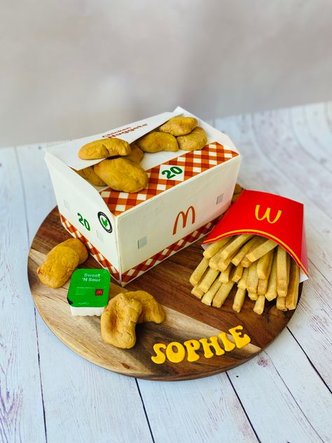 Chicken Nugget Cake, Cookie Fries, Mcdonalds Nuggets, Mcdonalds Birthday Party, Like Chicken, Chicken Nugget, Dream Cake, Decorated Cakes, Novelty Cakes