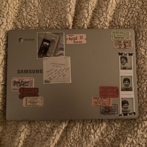 Downtown Stickers Aesthetic, How To Decorate Laptops With Stickers, Downtown Laptop Wallpaper, Decorated Laptop Stickers, Coquette Laptop Stickers, Laptop Inspo Stickers, Laptop Decoration Ideas Aesthetic, Decorated Laptop Aesthetic, Cute Ways To Decorate Your Laptop