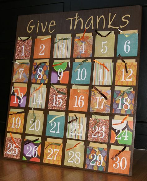 Give Thanks Gratitude Board. Each night in November at dinner time, pull the cardstock out on the appropriate day and have each person write or say what they are thankful for that day. Gratitude Board, Thanksgiving Fun, Thanksgiving Activities, Fall Holidays, Thanksgiving Crafts, Holidays Thanksgiving, Happy Fall, Give Thanks, Fall Fun