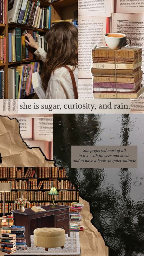 Girl pulls book off shelf, room full of books and quotes in a book themed collage Office With Books, Girl In Library, Phone Wallpaper Home Screen, Kafe Aesthetic, Cave Wallpaper, Women Cave, Cottage Core Home, Reader Girl, Affirmation Wall