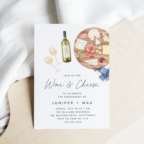 Bride To Be Invitation, Charcuterie Board Picnic, Engagement Announcements, Summer Invitation, Retro Wedding Invitations, Picnic Summer, Wedding Announcement Cards, Wine And Cheese, Engagement Celebration