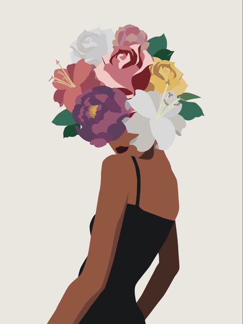 Beautiful gift for her, friends, feminists, fashion lovers, black woman...etc Woman With Flower Head, Head Of Flowers, Head Female, Girl Power Art, Art Amour, Woman Flower, الفن الرقمي, Black Art Painting, Illustration Art Girl