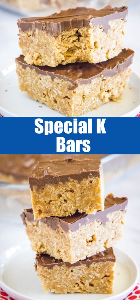 Special K Bars - classic no bake bars that are super easy to make! Loaded with peanut butter and topped with chocolate and butterscotch for a delicious flavor combination. K Bars, Special K Bars, Peanut Butter Recipes Easy, Butterscotch Bars, Peanut Butter Dessert Recipes, Aip Desserts, Friends Recipes, Special K, Dessert Bar Recipe