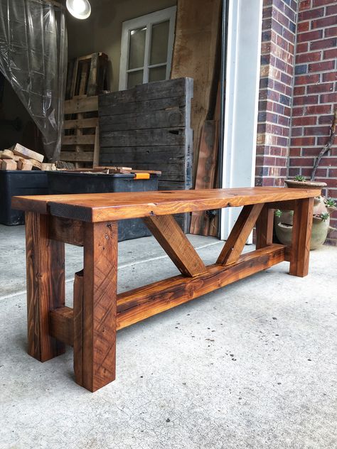 Rustic Dining Bench, Diy Rustic Bench Bedroom, Rustic Entry Bench, Entryway Bench Rustic, Rustic Outdoor Benches, Farm Bench, Farmtable Benches, Country Bench, Entrance Bench