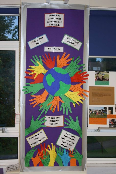 Year 5 class RRS (Rights and Responsibility) board / charter / display. Uncrc Displays, Child Rights Craft, Class Charter Display, Children's Rights And Responsibilities, Classroom Charter, Classroom Displays Ks2, Rights Respecting Schools, Class Charter, Ks2 Classroom