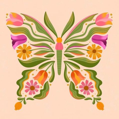 Butterfly Artwork Illustration, Butterfly Design Colorful, Butterfly Flower Illustration, Graphic Design Butterfly, Butterfly On Flower Illustration, How To Start Painting, الفن الرقمي, Drawing Competition, Painting Walls