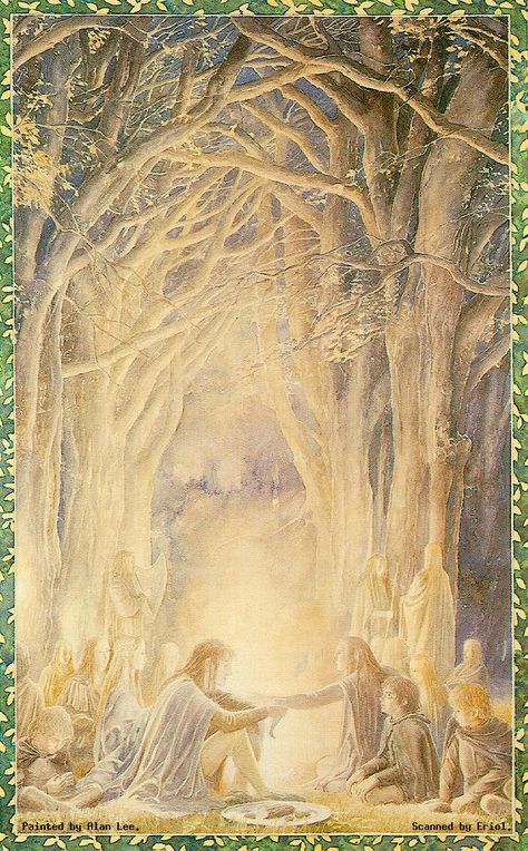 Illustration | The Fellowship of the Ring (Book I, Chapter 3): Three is Company - art by Alan Lee #Tolkien #LOTR Alan Lee Art, Silvan Elves, Tolkien Illustration, Alan Lee, John Howe, Middle Earth Art, Tolkien Art, Lotr Art, Peter Paul Rubens