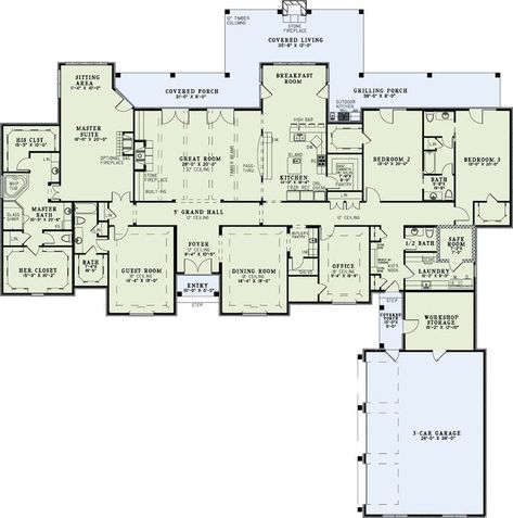 One-Floor Design--Perfect floor plan. All the bedrooms have ensuite baths, and I love the large walk-in pantry and the butler pantry!: Trendy House, French Country House Plans, Safe Room, Jack And Jill Bathroom, Casa Exterior, Luxury House Plans, Home Plans, French Country House, Dream House Plans