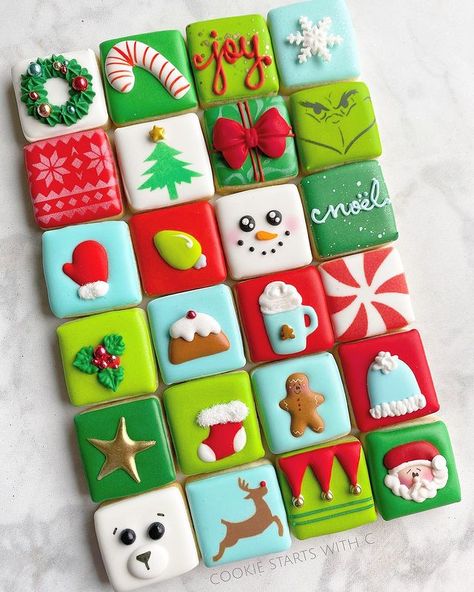 Cookie Starts with C в Instagram: “c h r i s t m a s c o u n t d o w n 🎄 • • • • • •#food #decoratedcookies #baker #royalicing #cookiegram #cookier #sugarcookies…” Noel Cookies, Christmas Cutout Cookies, Cookie Gram, Decorated Christmas Cookies, Square Cookies, Christmas Cutouts, Winter Cookie, Advent Calenders, Xmas Cookies