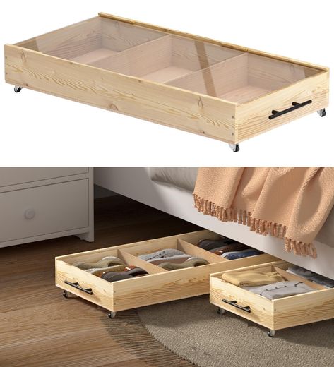 PRICES MAY VARY. 【Under-Bed Storage with Clear Lids】 Designed with transparent lids and four wheels, this wooden storage crate keeps dust out and provides easy access to your belongings, making it highly functional. 【Sturdy and Reliable】 Constructed from premium solid wood, this storage solution is built to last and withstand daily use, ensuring your items are securely stored. 【Efficient Space Utilization】 Featuring a robust design and a convenient handle on the short side, this storage drawer m Kitchen Pull Out Drawers, Crate Organizer, Small Bedroom Storage Solutions, Small Room Storage, Organizer For Clothes, Under Bed Organization, Drawers On Wheels, Rolling Drawers, Sheet Storage