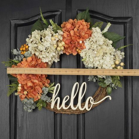 QUNWREATH 18 Inch Fall Wreath, Wreath for Front Door, Hydrangea Wreath, Autumn Wreath, Hello Werath, Wreath for Fall Decor Thanksgiving Autumn Front Door Decoration Front Door Easter Decor, Small Boxwood Wreath, Red Hydrangea Wreath, Outdoor Fall Wreaths, Autumn Front Door, Wreath For Fall, Christmas Wreath Decor, Fall Hydrangea, Easter Spring Wreath