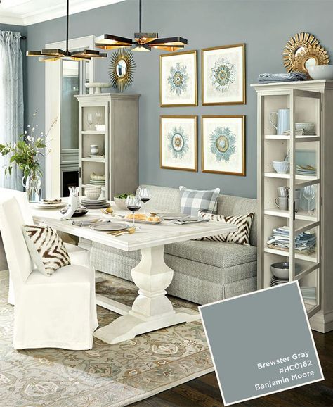 Benjamin Moore's Brewster Gray from the Ballard Designs catalog Brewster Gray, Dining Room Paint Colors, Dining Room Paint, Dining Room Colors, Dining Room Combo, Room Paint Colors, Room Color Schemes, Paint Colors For Living Room, Living Room Colors