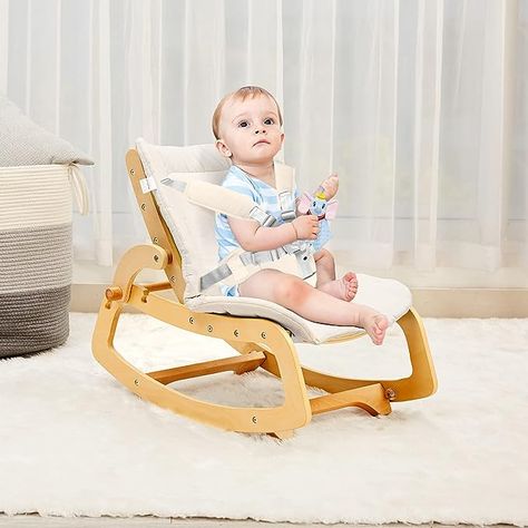 Amazon.com : MallBest 3-in-1 Baby Bouncer Adjustable Wooden Rocker Chair Recliner with Removable Cushion and Seat Belt for Infant to Toddler (Beige) : Baby Baby Rocker Chair, Wooden Rocker, Beige Baby, Rocker Chair, Joy Baby, Chair Recliner, Toddler Chair, Baby Rocker, Kids Sofa