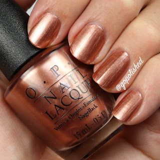 opi Sweet Carmel Sunday is a coppery metallic polish with copper shimmer. Opi Copper Nail Polish, Gold Bronze Nails, Opi Gold Gel Polish, Copper Gel Nails, Bronze Nails Gel, Fall Nails Copper, Fall Copper Nails, Copper Manicure, Copper Nail Color