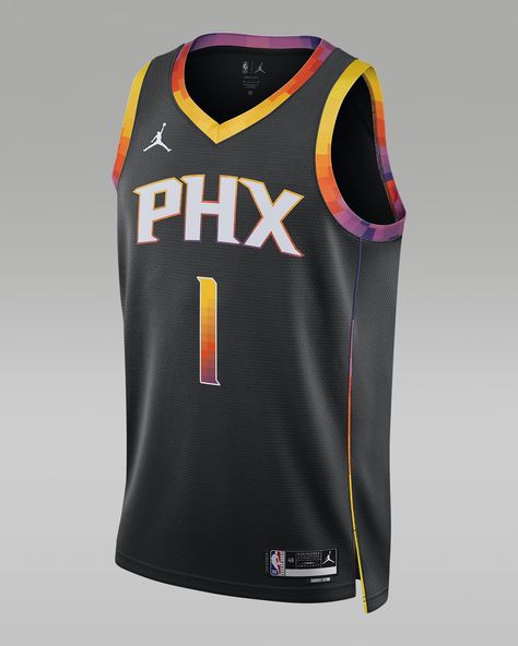 Emulate your favorite player in this Phoenix Suns jersey, a fan-ready favorite with logo and design details that match what the pros wear on the court. Plus, it infuses breathable mesh with sweat-wicking technology to help keep you cool and dry whether you’re burning up the court or just keeping it casual around town. Shown: Black Style: DO9540-012 Christian Sports Quotes, Phoenix Suns Jersey, Suns Jersey, Basketball Gear, Nike Jordan Retro, Sneaker Match Tees, Fits Clothes, Sports Quotes, Phoenix Suns