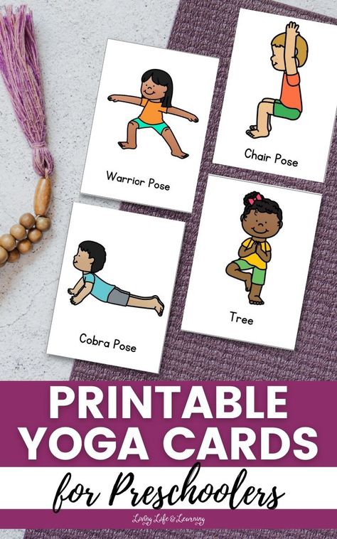 Printable Yoga Cards for Preschoolers Yoga Poses For Preschoolers, Yoga For Preschool, Preschool Yoga Poses Free Printable, Preschool Yoga Cards Free, Kids Yoga Poses Printable Free, Printable Yoga Poses Free, Yoga Cards For Kids Printable Free, Toddler Yoga Poses, Exercise Cards Printable