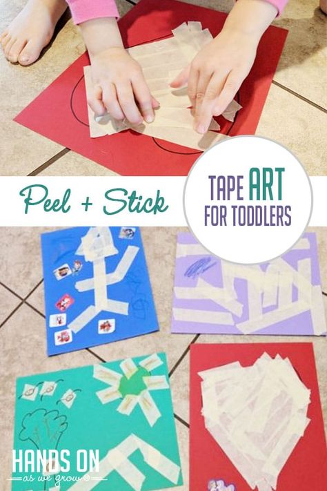 Make art that sticks with peel and stick tape art for toddlers! We love playing with tape! Prepare to have plenty of fun with this super simple peel and stick tape art! Fine motor development and artistic expression are essential skills needed for writing development and this activity uses all of these skills.You only need three supplies for this low-prep, fine motor activity with a bit of crafting thrown in. Art For Toddlers, Gross Motor Activities, Preschool Arts And Crafts, Tape Art, Toddlers And Preschoolers, Outdoor Activities For Kids, Easy Activities, Fine Motor Activities, Motor Activities