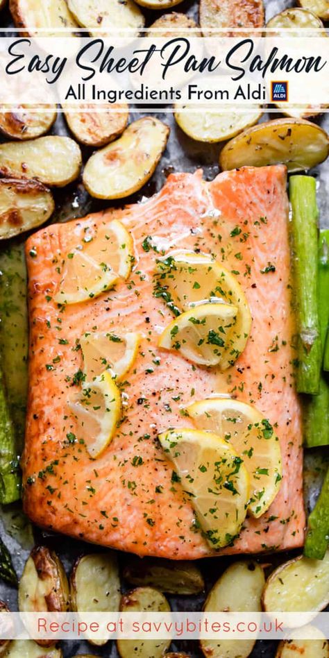 Salmon Tray Bake, Salmon Honey, Aldi Meals, Aldi Meal Plan, Aldi Recipes, Honey Garlic Salmon, Oven Baked Salmon, Garlic Salmon, Tray Bake Recipes