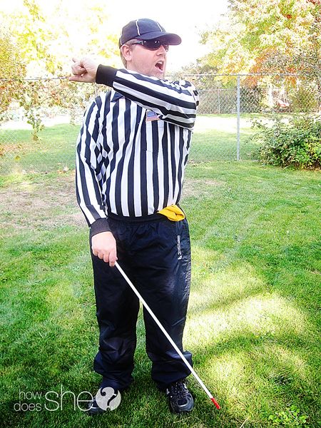 Blind Ref Blind Leading The Blind Costume, Blind Referee Costume, Umpire Costume, Fall Halloween Party Ideas, Zombie Couple Costume, Last Minute Costume Ideas, Referee Costume, Last Minute Costume, Cute Group Halloween Costumes