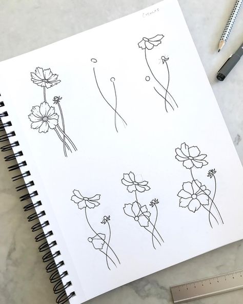 Thanks for all the recommendations on what flowers I should add to my how to illustrate flowers book. Here’s Cosmos. Any others should add… Cosmos Drawing, How To Drow, Flower Journal, Sketches Ideas, Sketches Sketchbook, Flower Drawing Tutorials, Paint Flowers, Sketchbook Illustration, Flower Sketches