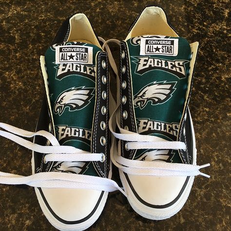 Philadelphia eagles Converse Sneakers - http://cutesportsfan.com/philadelphia-eagles-designed-sneakers/ Philadelphia Eagles Shoes, Fly Eagles Fly Philadelphia, Converse Chuck Taylor Black, New York Jets Football, Philly Eagles, Eagles Team, Eagles Logo, Jets Football, Go Eagles