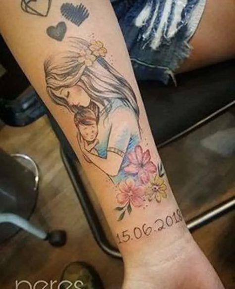 Mom Son Tattoo, Tattoos To Honor Mom, New Tattoo Ideas, Simple Unique Tattoos, Mother And Baby Tattoo, Tattoo Ideas For Moms, Baby Footprint Tattoo, Mother Son Tattoos, Twin Tattoos