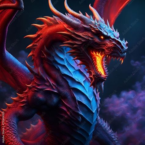 Download red and blue dragon Stock Photo and explore similar images at Adobe Stock. Gemini Dragon, Cool Dragon Pictures, Egypt Concept Art, Cool Dragons, Dragon Pictures, Blue Dragon, Black Animals, Red Eyes, Dark Fantasy Art