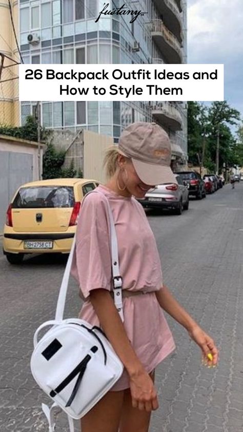 26 Backpack Outfit Ideas and How to Style Them Small Backpack Purse Outfit, Purse Backpack Outfit, Outfit Ideas With Backpack, Casual Backpack Outfit Women, White Backpack Outfit, Summer Backpacking Outfit Women, Small Backpack Outfit, Backpack Outfit Casual, School Backpack Outfit