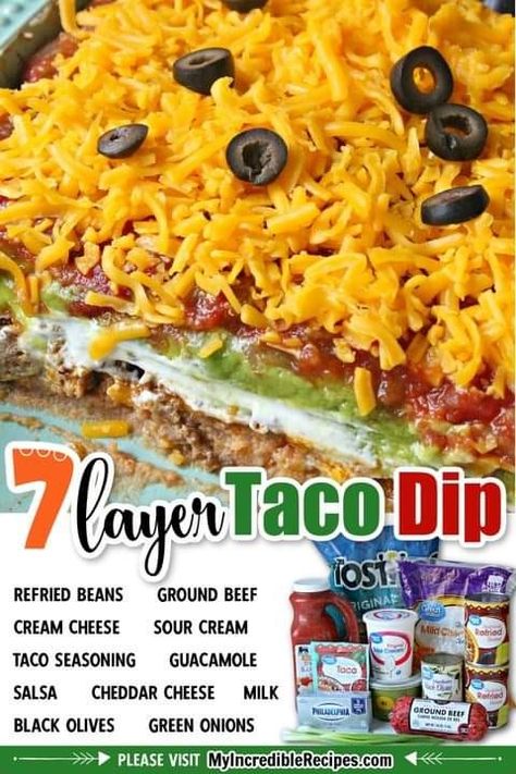 7 Layer Dip Recipe Easy, 7 Layer Dip Mexican, 7 Layered Dip, Taco Layer Dip, 7layer Dip, Mexican Layer Dip Recipe, Southern Baking, Layer Taco Dip, 7 Layer Taco Dip