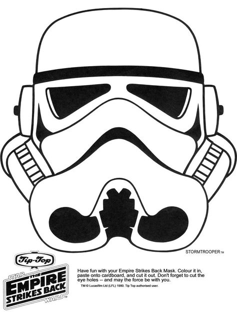 Star Wars Halloween Templates | Click the picture for the Stormtrooper Mask in high resolution. Stormtrooper Tattoo, Star Wars Printables, Star Wars Classroom, Star Wars Masks, Star Wars Stickers, Printable Masks, Printable Star, Star Wars Birthday Party, Printed Tshirt