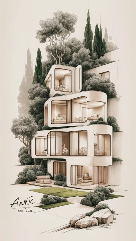 @amrmo75 #ideogram Soft Shading, Charcoal Sketch, Tall Trees, Artist Signatures, Open Window, Art Architecture, Conceptual Art, Modern Architecture, Natural Light