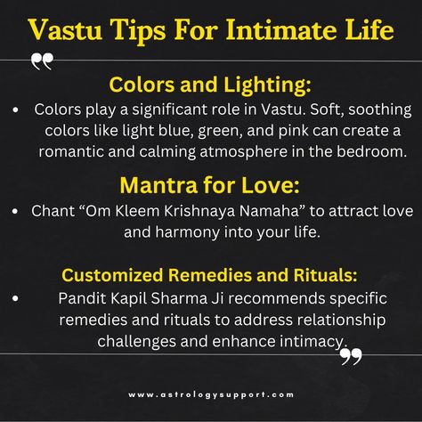 Vastu Tips For Intimate Life #vastutips #vastu #astrology #vastushastra #vastuexpert #astrologer #vastuconsultant #numerology #horoscope #jyotish #astro #vasturemedies #home #love #vastutip #vastulogy #vastuhome #vaastu #vedicastrology #numerologist #vastudesign #india #vastutipsforhome #vastuvidya #spiritual #astroworld #vastushanti #vastulogic #fengshui #astrotips Clever Pick Up Lines, Numerology Horoscope, Tips For Business, Happiness In Life, Scorpio Zodiac Facts, Success And Happiness, Vastu Tips, Kapil Sharma, Relationship Challenge