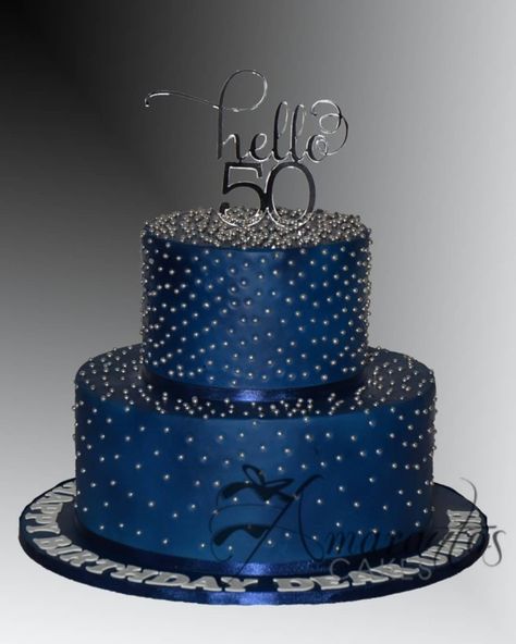 Blue And Silver Cake Ideas, 2tier Birthday Cake, Flower Cupcake Cake, 40th Party Ideas, Monster High Cake, Purple Cakes Birthday, Flower Cupcake, 50th Birthday Party Decorations, Blue Birthday Parties