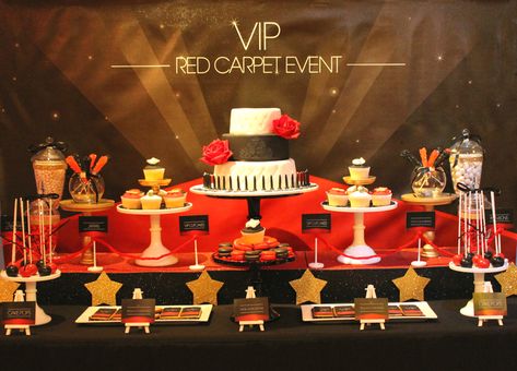 Photo 1 of 13: VIP Red Carpet Event / Birthday "VIP Red Carpet Event 21st Dessert table" | Catch My Party Vip Red Carpet, Red Carpet Theme, 60th Birthday Decorations, Hollywood Party Theme, Red Carpet Party, Casino Decorations, Hollywood Theme, Casino Night Party, Kitchen Carpet