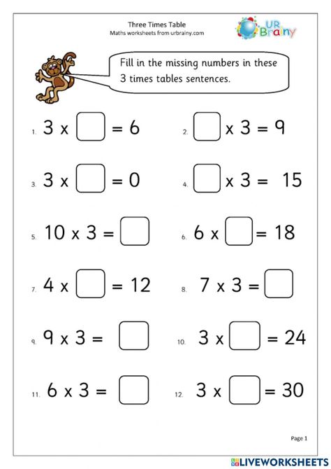 3 Times Tables, Times Tables Worksheets, Table Worksheet, Multiplication Problems, Math Interactive, Multiplication Worksheets, Word Problem Worksheets, Times Tables, Multiplication Facts