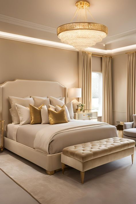 #homedecor #homedecoration #homedecoridea #homedecortips #homedecorinspo #homedecorative #homedecortions #homedecor4seasons #bedroom Cream And Gold Bedroom, New Classic Bedroom, Bedroom Ideas Elegant, Champagne Bedroom, Cream Bedroom Ideas, Practical Home Decor, Cream Bedroom, Cream Bedrooms, Gold Bedroom